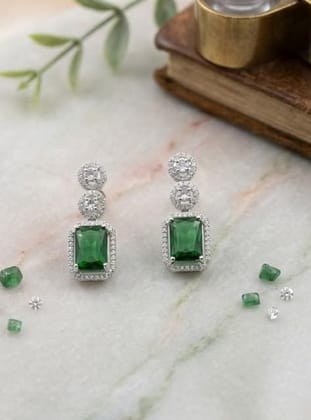 Generic Women's Brass Silver Plated Drop Earrings (Green)-PID66251