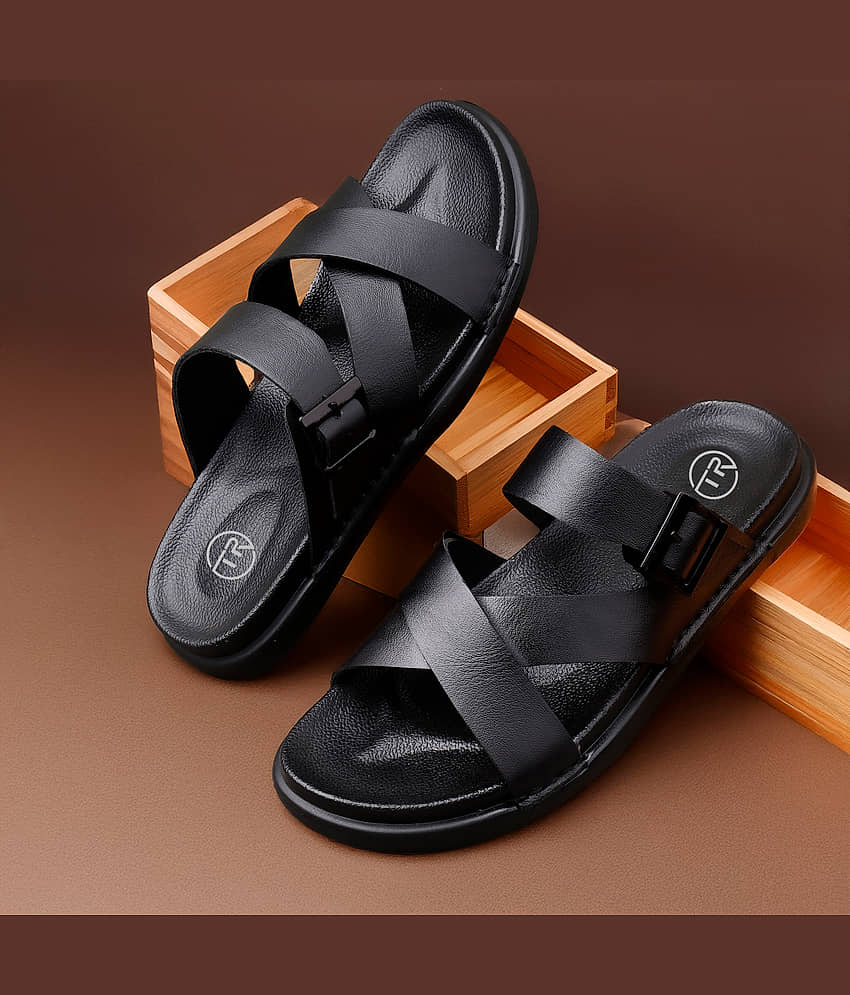 TR Black Men's Leather Slipper