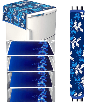 Crosmo Polyester Floral Fridge Mat & Cover ( 99 53 ) Pack of 6 - Blue