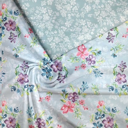 Summer Floral Silk Satin Unstitched Suit Set
