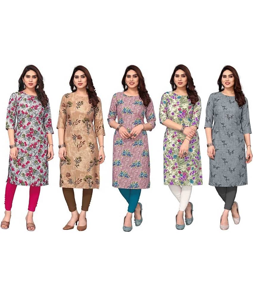 KETAKI FASHION Crepe Printed Straight Women's Kurti - Multicoloured ( Pack of 5 )