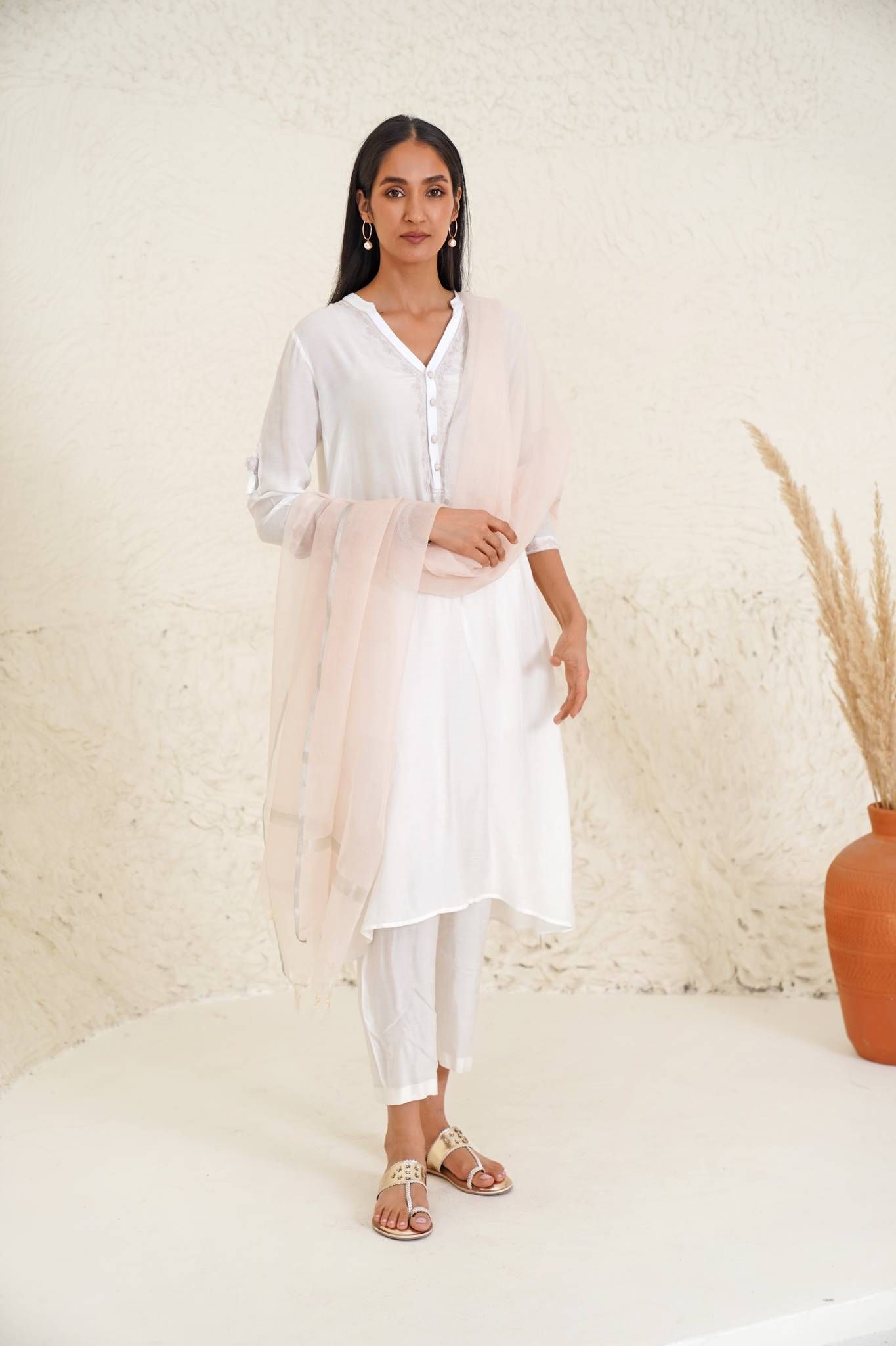 Vanilla Foliage Kurta with Narrow Pants-XXS / XXS