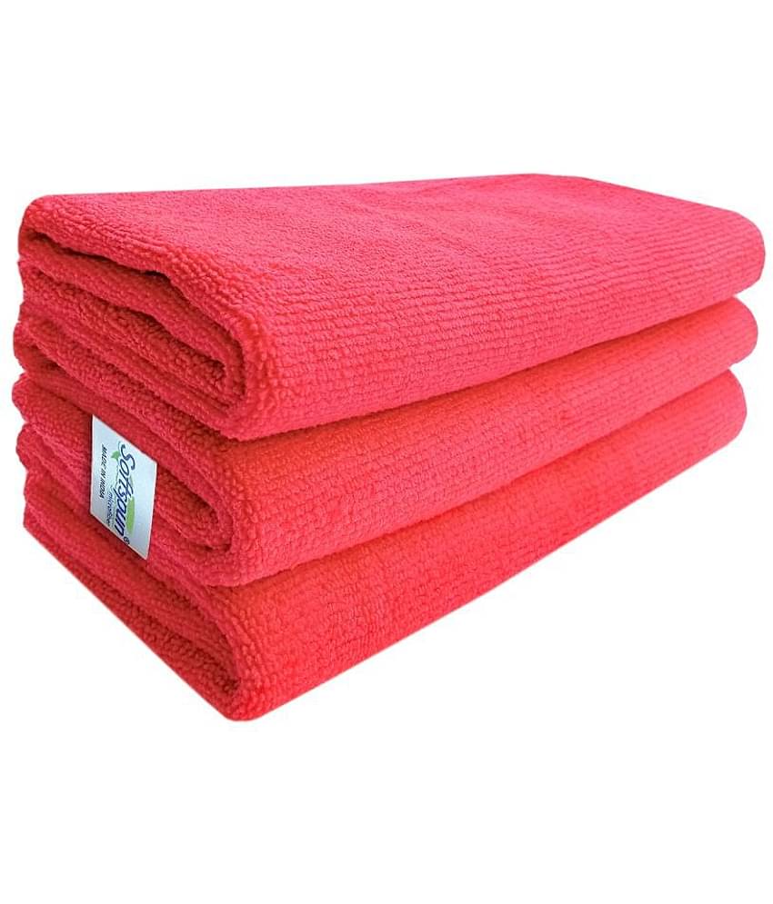 SOFTSPUN Microfiber Cleaning Cloths, 2pcs 40x40cms 340GSM Red! Highly Absorbent, Lint and Streak Free, Multi -Purpose Wash Cloth for Kitchen, Car, Window, Stainless Steel, silverware.