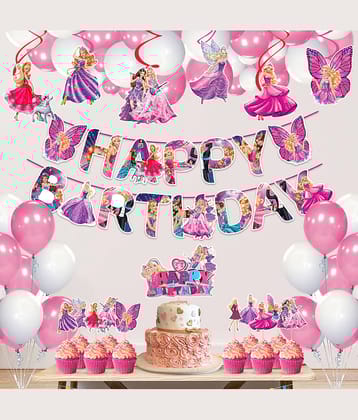 Zyozi ® Barby Princess Theme Birthday Decorations Set - Girls Theme Birthday Party Decorations Banner, Balloons, Cake & CupCake Topper with Swirls (Pack Of 43)