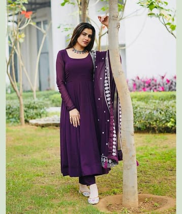 SILORY Georgette Solid Kurti With Pants Women's Stitched Salwar Suit - Purple ( Pack of 1 )