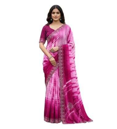Generic Women's Georgette Striped Saree with Unstitched Blouse Piece, Soft Lightweight 5.5 m Sari for Daily, Office and Casual Wear (Pink, Design 67614)