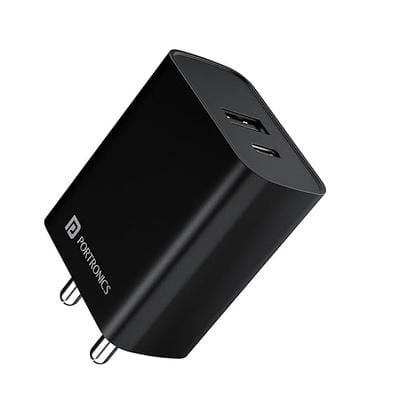 Portronics Adapto 70 33W Fast Charger Adapter with Dual Output (USB + Type C) Supports PPS Charging Via Type C Port, 27W Dash, Warp 27W, Dart, Super Dart 27W