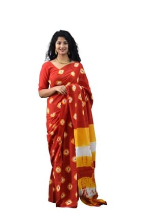Ikat Hand Block Print Jaipuri Cotton Mulmul Saree with Blouse Piece