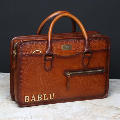Leather Laptop Bag Crafted With BABLU Metal Initial by Brune & Bareskin-FS