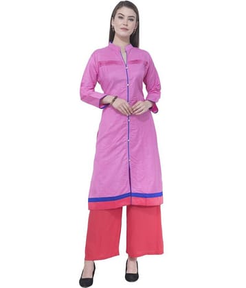 A R Silk - Pink Cotton Women's Front Slit Kurti