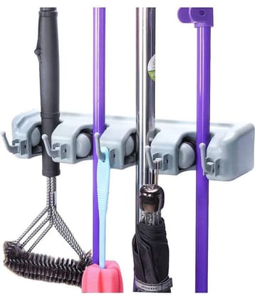 Mop and Broom Holder, Multipurpose Wall Mounted Organizer Storage Hooks, Ideal Broom Hanger for Kitchen Garden and Garage(Grey Colour)