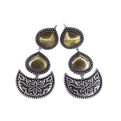 Oxidized Silver Earrings with Floral Design for Women Girls