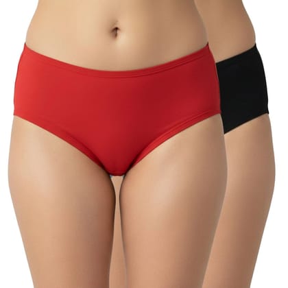 Bamboo Fabric Women's Mid Rise Panty | Red and Black | Pack of 2