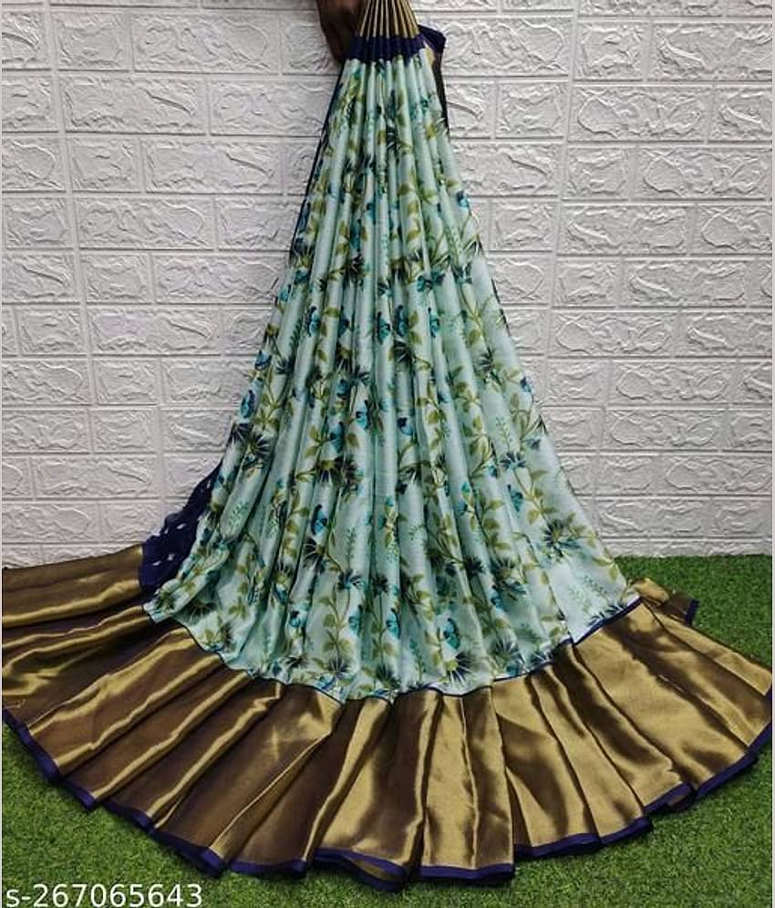 Gullak Georgette Printed Saree With Unstitched Blouse Piece ( Navy Blue )