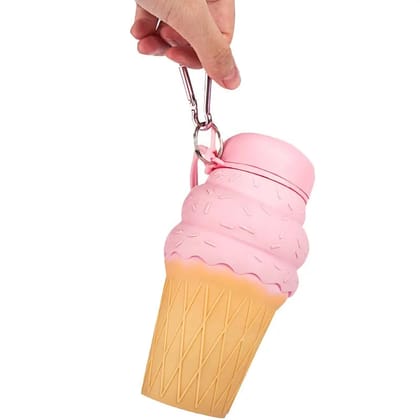 Charming Ice Cream Design: 500ml Soft Silicone Foldable Water Bottle for Kids-Green