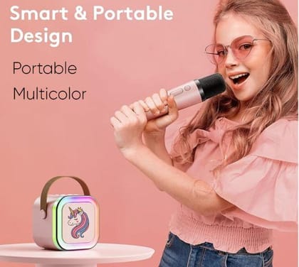 New Unicorn Themed Karaoke Speaker with Wireless Mic & LED Lights (Pink)