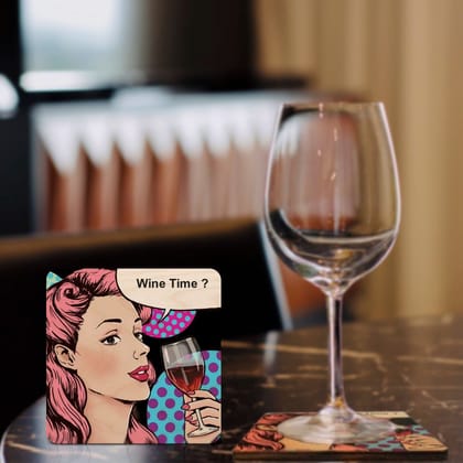4"x4" Wooden Coasters | Wine Time-Set of 2