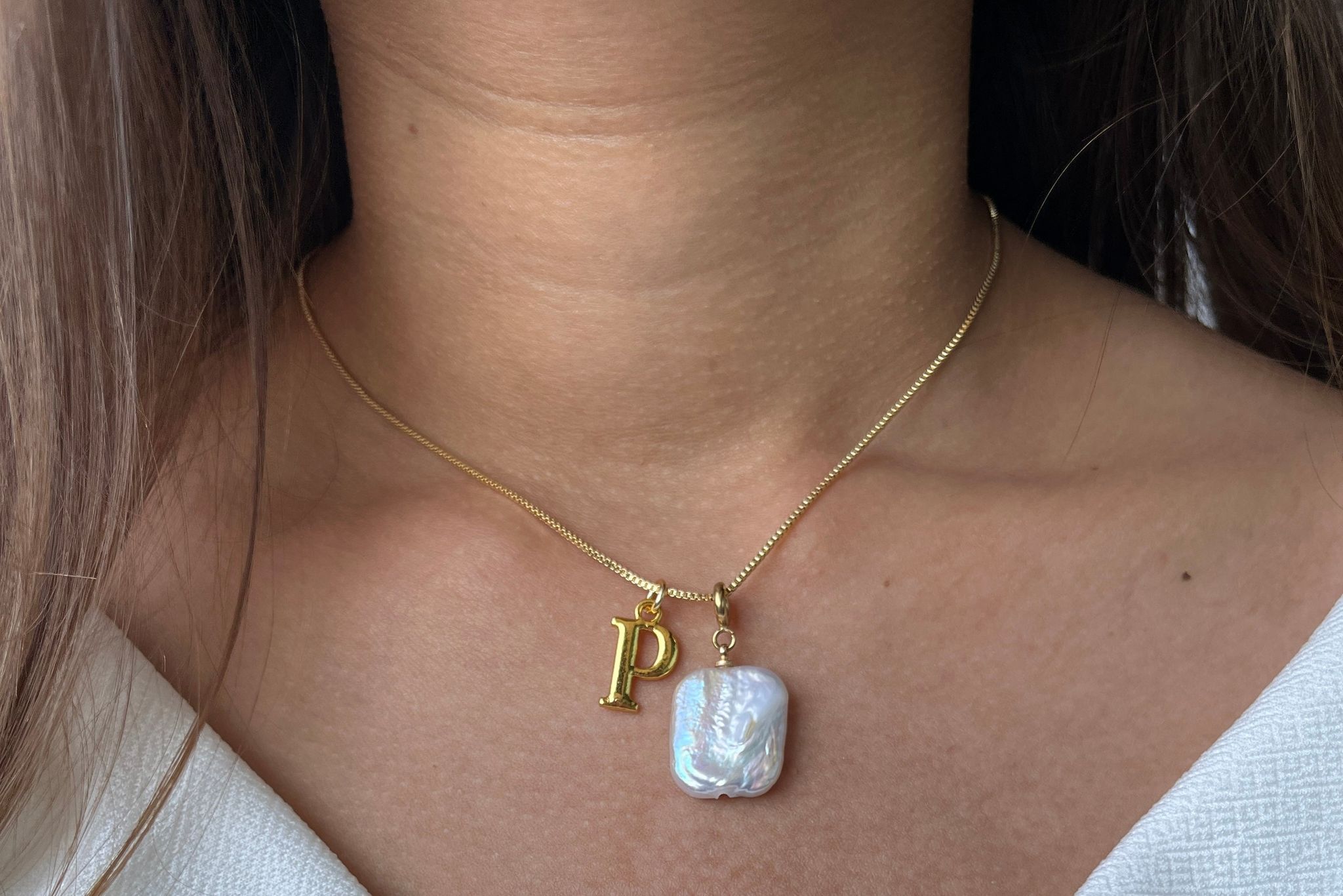 Pearl Necklace with Initial-A