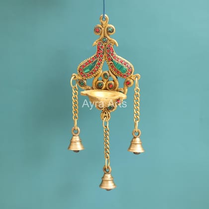 Ethnic Wall Hanging Decorative Diya With Bells  - 4.5 Inch Length Ethnic Wall Hanging Decorative Diya With Bells  - 4.5 Inch Length