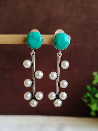 Premium Monalisa Oxidised Danglers with Stone Spark | Sarichka Fashion-Turquoise