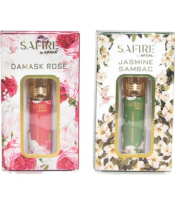 SAFIRE DAMASK ROSE & JASMINE SAMBAC ATTAR (COMBO PACK 6ML*2) ROLL-ON PERFUME OIL FOR MEN AND WOMEN