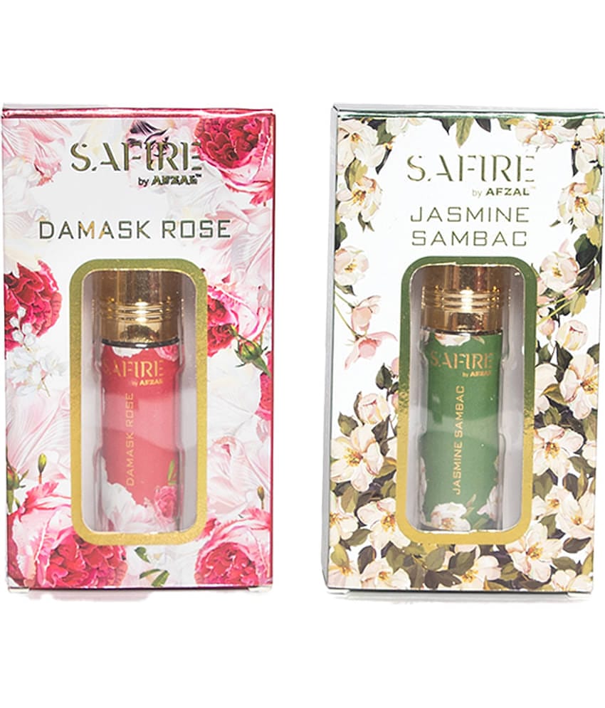 SAFIRE DAMASK ROSE & JASMINE SAMBAC ATTAR (COMBO PACK 6ML*2) ROLL-ON PERFUME OIL FOR MEN AND WOMEN
