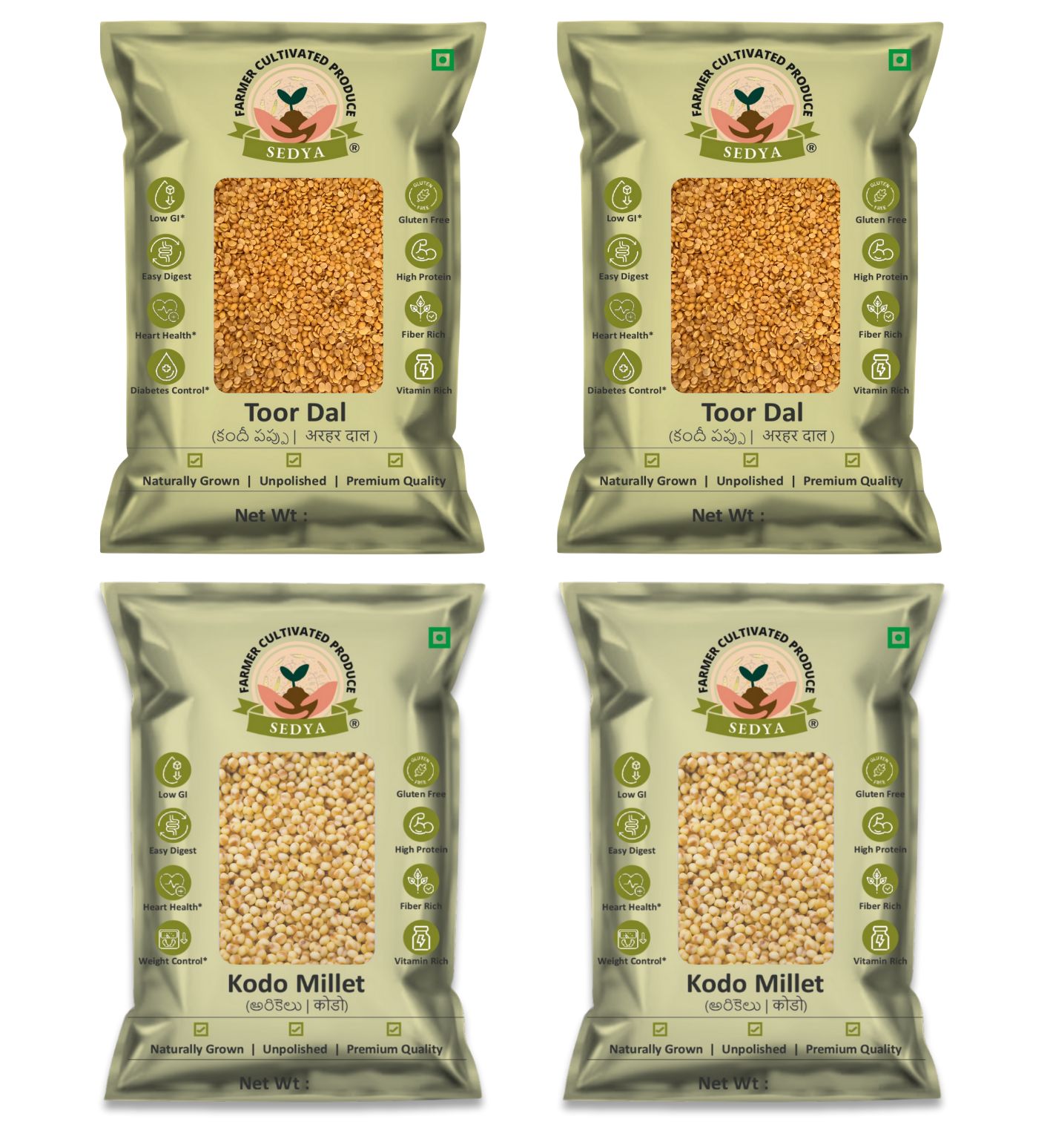 Sedya Premium Toor Dal & Kodo Millet Combo | Unpolished, Protein & Fiber Rich | 2kg (1kg Each)