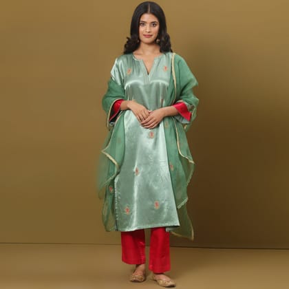 Embroidered mashru silk kurta set with dupatta-XS