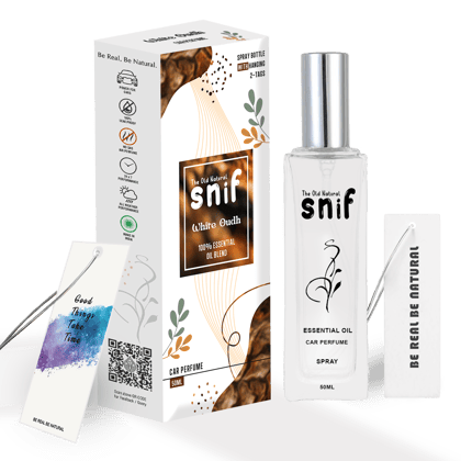 The Old Natural Spray Car Perfumes with Essential Oils Fragrance in Glass bottle with 2 Hanging Tags | Car Air Fresheners 50ml (White Oudh)