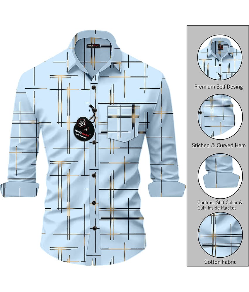 MAN'S SUITUP Viscose Regular Fit Printed Full Sleeves Men's Casual Shirt - Blue ( Pack of 1 )