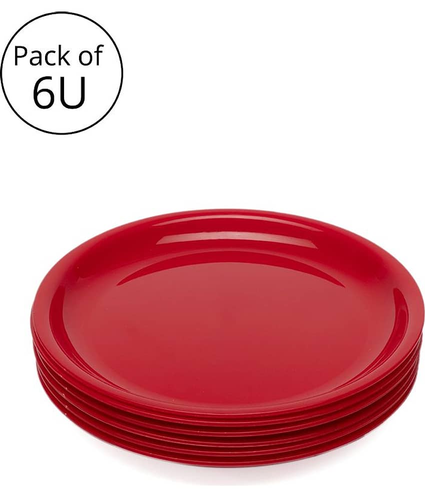 Generic Plastic Microwave Safe Quarter Plates, Pack of 6 U, Dia 8inch - Colour Red