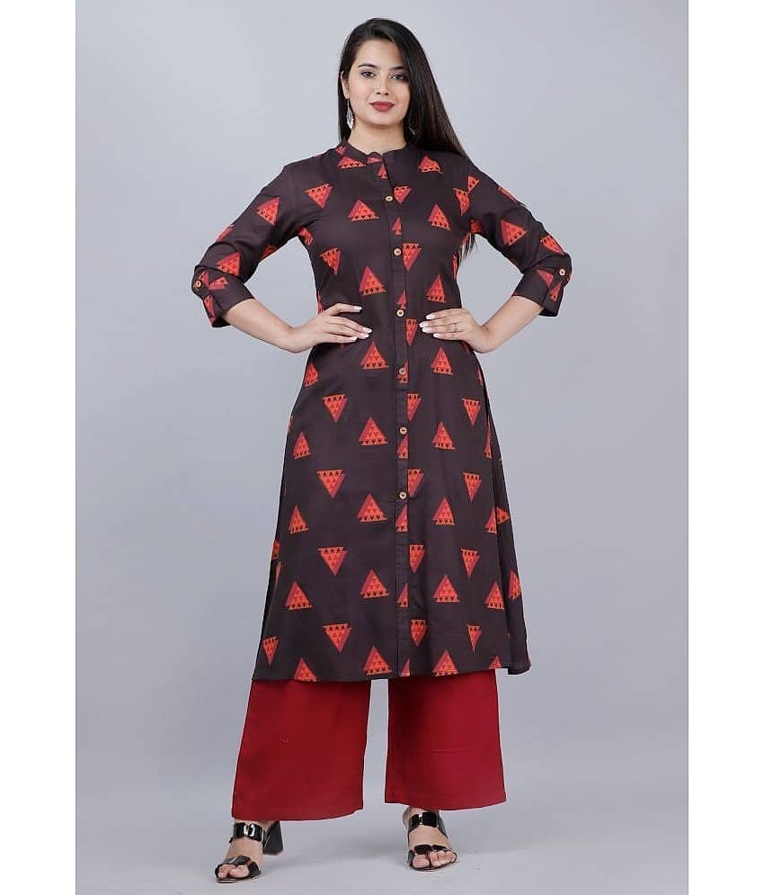 MAUKA - Brown Front Slit Rayon Women's Stitched Salwar Suit ( Pack of 1 )