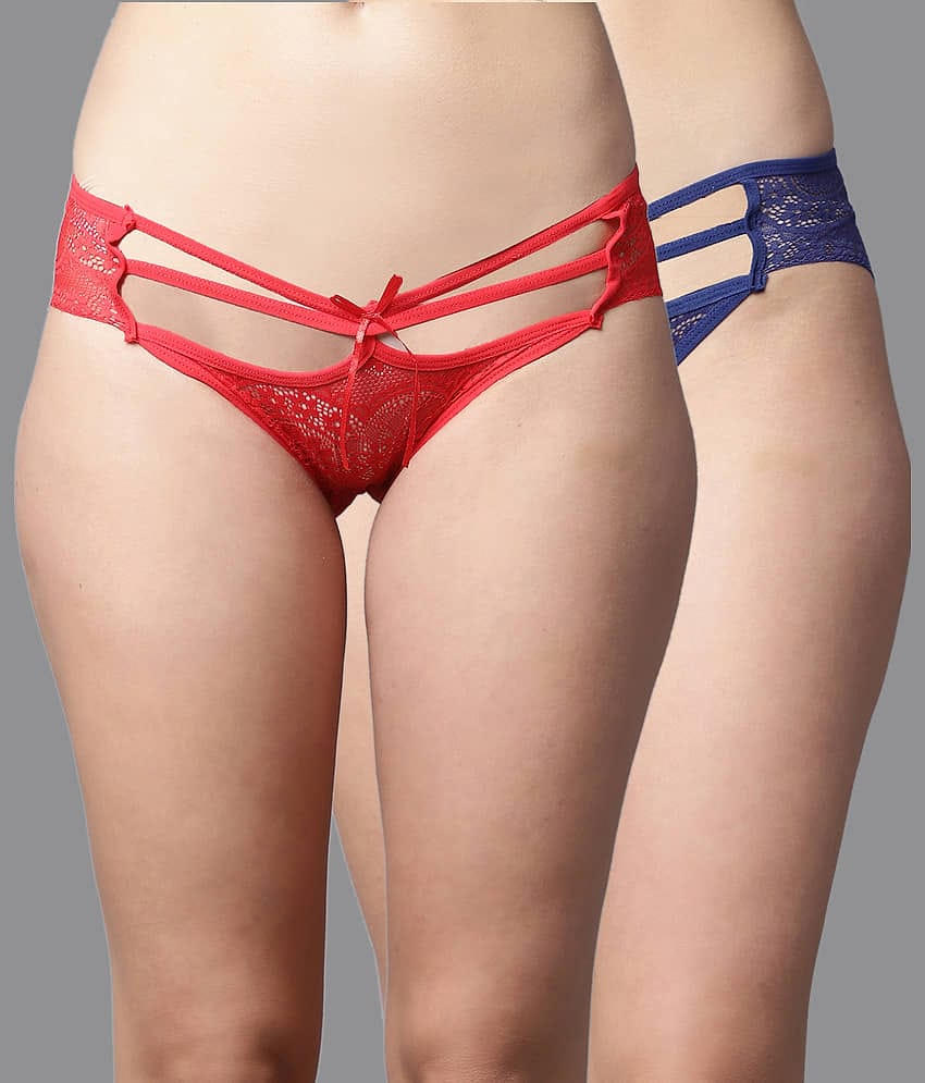 PrettyCat - Blue Lace Self Design Women's Bikini ( Pack of 2 )