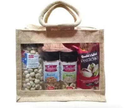 Eco Friendly Jute Gift Hamper Bag with Front Transparent window | Reusable Tote for Gifting Shopping|Return Gift wholesale Wedding Birthday Events Eco Friendly Jute Gift Hamper Bag with Front Transparent window | Reusable Tote for Gifting Shopping|Return Gift wholesale Wedding Birthday Events