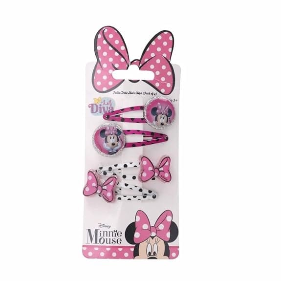 Li'l Diva Minnie Mouse Polka Dor Hair Clips Set of 2 For Girls 3 Years And Above