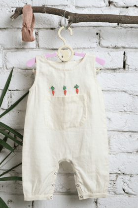 Carrot Embroided Romper with Pocket-0-6 months