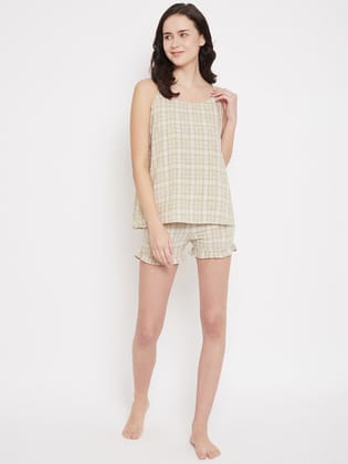 Checked Night Suit-S / Beige