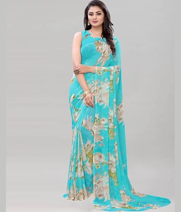 Samah Georgette Printed Saree With Unstitched Blouse Piece ( SkyBlue )
