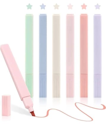 THR3E STROKES 6 Pcs Highlighters, Aesthetic Pastel Cute Highlighter for Bible and Pens No Bleed, with Assorted Colors, Dry Fast Easy to Hold for Journal Planner Notes School Office Supplies
