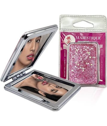 Majestique Glitter Portable Makeup Mirror FC25 Double-Sided Foldable Hand Mirror (Assorted Color)
