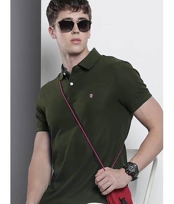 Merriment Pack of 1 Cotton Blend Regular Fit Solid Half Sleeves Men's Polo T Shirt ( Olive )