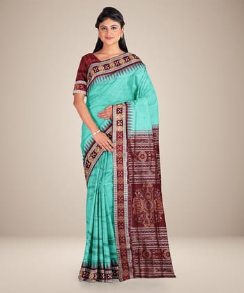 Blizzard blue maroon silk handwoven sambalpuri saree