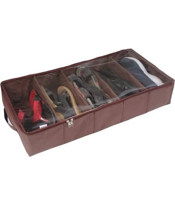 PrettyKrafts 5 pair shoe storage box shoe organizer underbed closet shoe box folding, Single, Brown