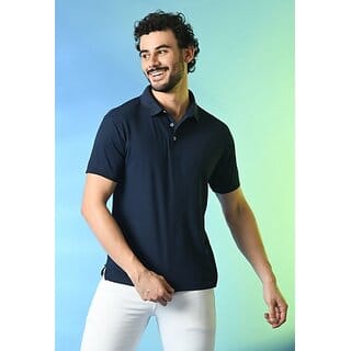 PrintCultr Solid Men Polo Neck Polyester Blue T-Shirt