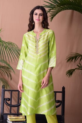 Lime Green Shibori Dyed Kurta Set-S