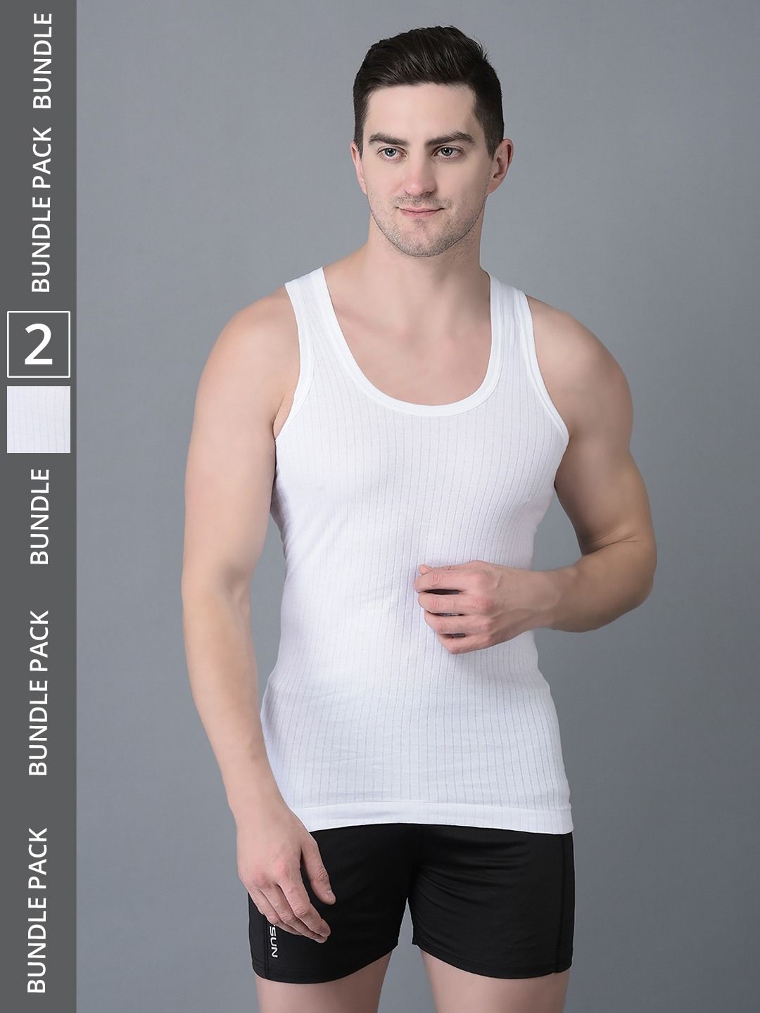 Men's White Pack of 2 Solid Combed Cotton Vest