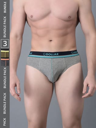 Men's Assorted Pack of 3 Combed Cotton Solid Brief With Illuminating Waistband Logo