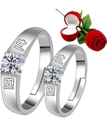 Silver Shine Silver Plated Adjustable Couple Ring with 1 Piece Red Rose Gift Box  for Men and Women