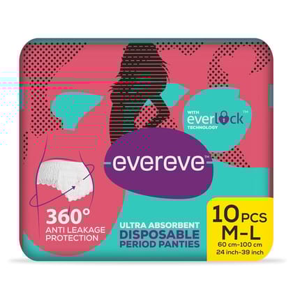 Evereve Ultra Absorbent Disposable Period Panties, M-L, 10's Pack, 0% Leaks, Sanitary Protection For Women & Girls, Maternity Delivery Pads, 360? Protection, Postpartum & Overnight Use, Heavy Flow