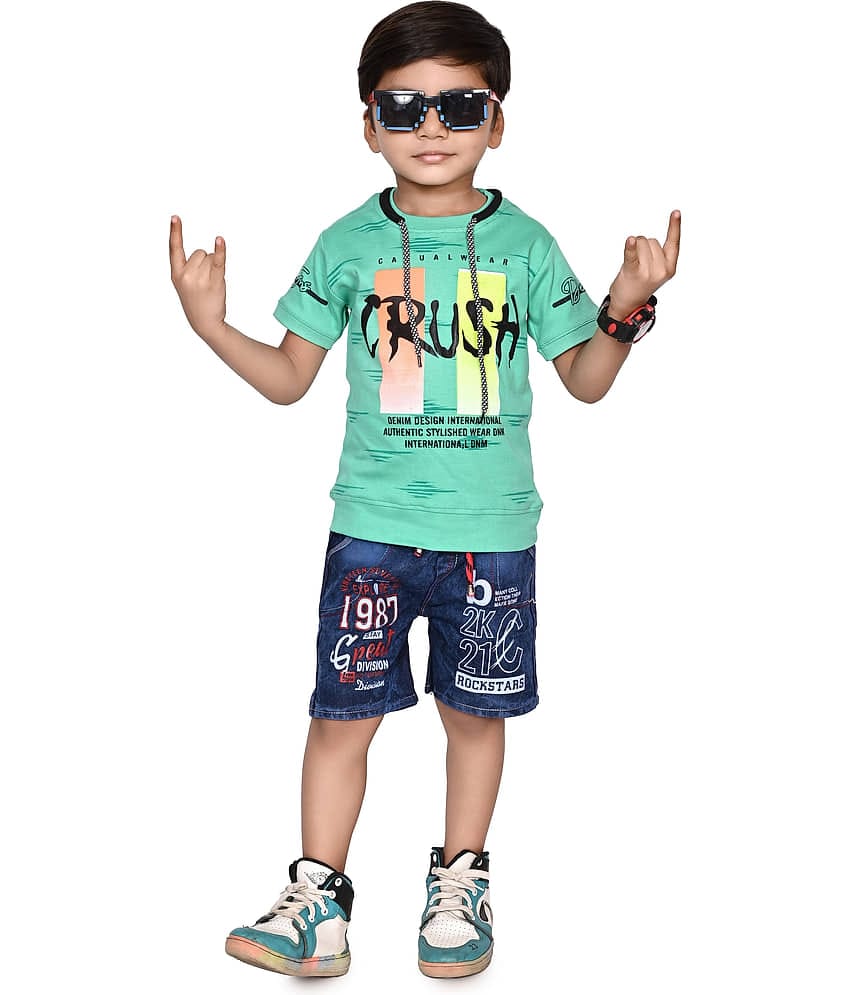 DS DRESSES Pack of 1 Unisex Cotton T-shirt & Jeans Set ( Green )